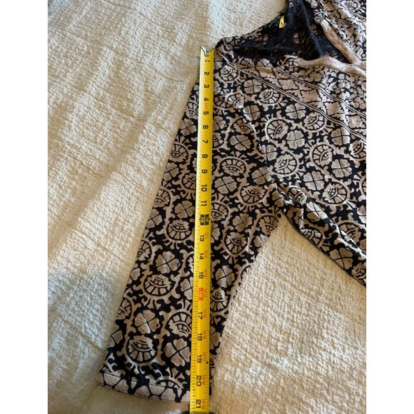 Lucky Brand Tunic Top Women's M Black Tan Boho Paisley Print Stretch 3/4 Sleeves - Picture 5 of 9